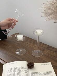 CMYD Studio 1pc Glass Candle Holder, Nordic Style Romantic Candlelight Dinner High Stem Candle Holder, Wedding Hotel Restaurant Candle Decor, Party Candle Holder, Great Gift, Suitable For Home, Party, Restaurant