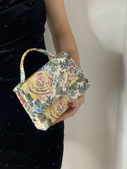 Spring/Summer New Women's Embroidered Printed Handbag, Retro Style, Chinese Floral Pattern, Suitable For Cheongsam, Daily, Party, Birthday, Wedding, Lightweight Clutch, Versatile Vintage Charm, Best Gift For Women