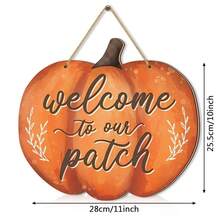1 pièce Panneau de porte décoratif en forme de citrouille d'automne rustique. Bienvenue dans notre parcelle de citrouilles, panneau en bois à suspendre pour la porte. Décoration murale pour fête d'Action de grâce. Plaque à accrocher pour la porte d'entrée, décorations d'automne pour l'intérieur et l'extérieur - Multicolore - Voir 2