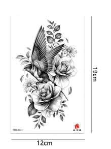 4 fogli di tatuaggi temporanei neri con disegni di uccelli, delfini, leoni e fiori, ideali per decorazione del corpo, trucco pazzo, campeggio, palestra, uso quotidiano su braccia, gambe, schiena, petto per uomini e donne
