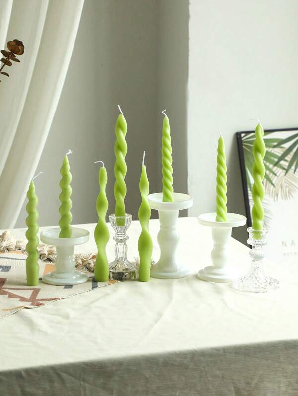 1 pieza Verde Espiral Vela en forma de cono de mano retorcida larga para decoración de boda, decoración de habitaciones, vela de atmósfera romántica, decoración de cena a la luz de las velas