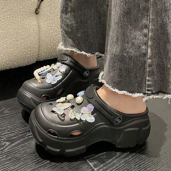 DIY Modne Kokardki 2025 Wiosna Grube Podeszwy Dziurki Buty, Damskie Buty Ogrodowe Na Lato, Impreza Na Zewnątrz, Słodka Kreskówkowa Plaża EVA