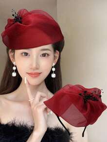 topshiny 1 件优雅半面纱头带，带复古珍珠串珠网眼装饰，时尚发饰，适合女士和女孩、派对和宴会、发带、发箍头带 - 彩色 - 查看 11