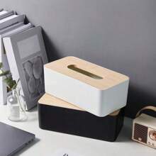 1 Stück Taschentuchbox mit Bambusholzdeckel, minimalistisches rechteckiges Schwarz-Weiß-Design, geeignet für den Heimgebrauch, Tischdekoration, Haushaltsorganisation und -lagerung, Raumdekoration, Schlafzimmerdekoration, Küchenausstattung