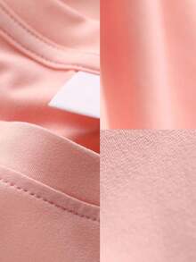 Camiseta de manga corta con estampado de lema para adolescentes, top de verano de cuello redondo, adecuado para la escuela, las vacaciones y las compras - Rosa - Ver 5
