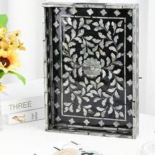 1pc Rectangular Mother Of Pearl Shell Tray, Luxury Natural Shell Decor For Living Room, Bathroom, Kitchen, Tableware, Cosmetics, Tea Table, Fruit Bowl, Party, Holiday Gifts, Wedding, Christmas, New Year - Black - View 2