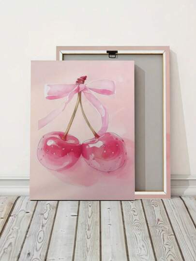 1pc Modern Bow Cherry Wall Art Poster Living Room Bar Cafe Bedroom Office Home Decorative Canvas Painting Optional Frame ,Wall Art With Frame