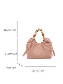 新款时尚纯色串珠褶饰云朵水桶包，别致简约高端手提包，适合工作、购物、约会，用途广泛