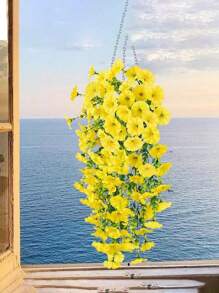 2pcs/4pcs Artificial Hanging Flowers, Yellow Eucalyptus Leaves Hanging Greenery Decorations, Suitable For Autumn, Garden Decorations, Outdoor Artificial Hanging Flowers, Home Office, Floral Theme, Perfect For Valentine's Day, Thanksgiving, Home Decoration,Fake Plants