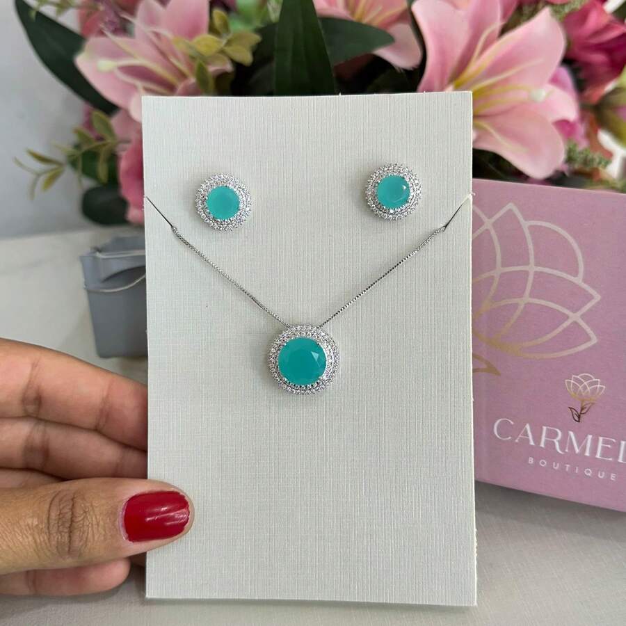 30 Necklace And Earring Set Designs For Mother's Day, Valentine's Day, Birthday, Etc. - Round Water Green - View 1