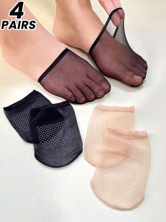 1/2/4 Pairs Super Thin Forefoot Women's Socks, Low Vamp, Peep-Toe High Heels & Sandals Invisible Silicone Anti-Slip Half Palm Socks For Summer