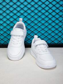 Kids' Casual Leather Surface Solid Color Sneakers, Fashionable & Versatile New Model Student Running Shoes