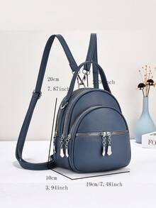 New Fashionable Women Dual-Shoulder Backpack/Crossbody/Handbag, Soft Leather, Multipurpose Mini Backpack - Blue - View 2