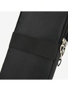 Solid Color Nylon Unisex Shoulder Sling Bag, Vertical Style Wallet, Coin Purse, Phone Pouch With 4 Zippers - Black - View 8