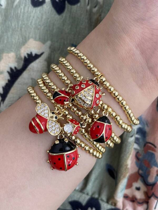 1 pieza Pulsera de cuentas con colgante de insecto enchapado en cobre de estilo bohemio, elegante y vintage, joyería de graduación, regalos para hermana, pareja, fiestas, apta para uso diario, citas, fiestas, vacaciones de verano y playa