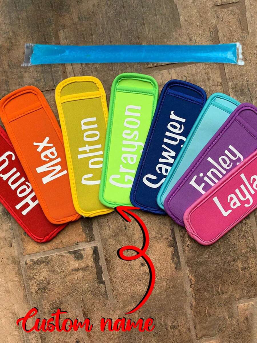 1pc Custom Name Popsicle Neoprene Insulated Sleeve, Custom Name Letter Solid Color Popsicle Sleeve, Frozen Popsicle Sleeve, Colored Popsicle Sleeve Bags, Reusable And Washable Summer Popsicle Sleeve,Christmas Gift Supplies - Multicolor - View 1