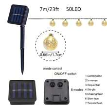 Cordão de luzes de LED com energia solar de 7 m/23 pés, 50 luzes, 8 modos, luzes de fadas em formato de globo solar para decoração de jardim, pátio, casamento, aniversário, festa de Ação de Graças e Natal, branco quente
