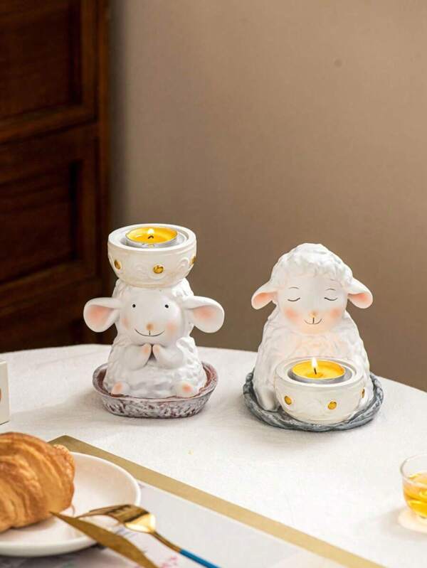 1pc Cute Lamb Design Resin Candle Holder, Suitable As/Gift For Desk, Office, Home, Bedroom, Living Room, Hotel, Party, Festival Decoration, Three Options