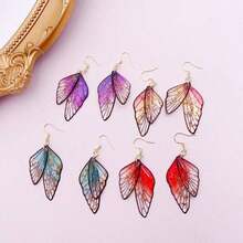 1 Pair Fashionable Simple Butterfly Wing Resin Earrings, Handmade Fairy Butterfly Wing Jewelry, Golden Personalized Earrings, Birthday & Valentine's Day Gift - A - View 7