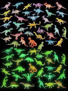 48个装 - 夜光迷你恐龙模型，紫外线激活多色迷你恐龙模型，逼真塑料夜光恐龙玩具，恐龙主题派对礼品，派对用品，恐龙装饰品，礼品袋填充物，皮纳塔填充物，盒装礼品，装饰品，毕业礼物 - 彩色 - 查看 5