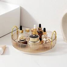 Rotating Makeup Organizer For Vanity, 3 Tier Perfume Skincare Organizers And Storage For Bathroom Countertop, Clear Spinning Counter Cosmetic Holder For Dresser (White) - Amber Gold - View 1