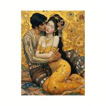 Set di ricamo di diamanti 5D a tema del bacio dorato di Gustav Klimt, artigianato fai-da-te per decorazione domestica, regalo, stile anime, ricamo a mosaico a tutto tondo con punto croce