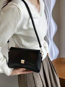 极简腋下包，全数学腋下包，女士翻盖单肩包 - 黑色 - 查看 4