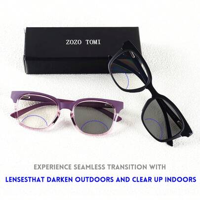 双焦点变色老花镜，近视远视均清晰，视野宽阔，TR镜框材质，时尚百搭