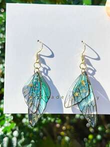 1 Pair Fashionable Simple Butterfly Wing Resin Earrings, Handmade Fairy Butterfly Wing Jewelry, Golden Personalized Earrings, Birthday & Valentine's Day Gift - A - View 1
