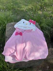 1 件 Sanrio Hello Kitty 系列迷你可爱猫耳连帽毛毯，可爱卡通印花斗篷，适合居家、宿舍、空调、礼物