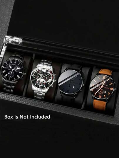 4pcs/Set Quartz Watches For Men - Round Dial, Stainless Steel & Faux Leather Strap, Black & Brown Options, Suitable For Birthday, Eid, Christmas, Valentine's Day Gifts For Friends & Family, Eid Gift | Fashion Watch Set | Quartz Movement