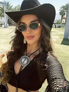 Gafas de sol ovaladas con marco de metal de moda para mujer, adecuadas para uso diario, viajes, vacaciones y playa - Multicolor - Ver 5