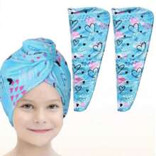 2pcs Microfiber Hair Towel Wrap For Kids 2 Packs Rapid Drying Hair Towel With Button Hair Turbans For Wet Hair Wraps Head Towel Wrap For Girls, Dark Unicorn
