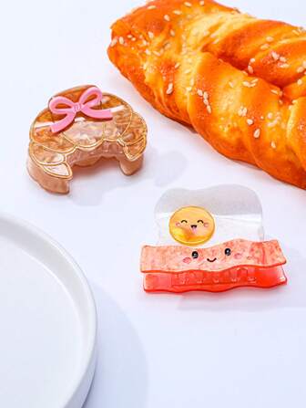 Pinza creativa de estilo INS en forma de cangrejo, pinza de pelo pequeña de acrílico con diseño de pan/media luna coreana con sonrisa, pinza de pelo de verano, pinza de pelo