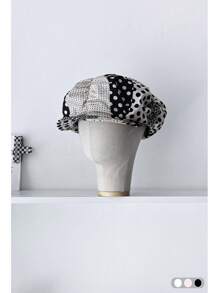 1 pièce Chapeau octogonal rétro rayé en tulle avec bord pliable, grand chapeau de soleil d'été pour femme avec grand tour de tête, flatteur pour le visage, petit bord, béret vintage en forme de nuage