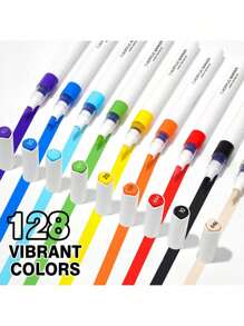 Juego de 128 colores de rotuladores acrílicos de brocha suave a base de líquido con estuche de regalo - Rotuladores de colores profesionales para dibujo y pintura para estudiantes y artistas, incluye 120 rotuladores acrílicos + 8 bolígrafos de tinta metálica y perlada, resistentes al agua y a la decoloración para manualidades, colorear en rocas, madera, vidrio, cerámica y talla grande. Juego de regalo perfecto para amigos como útiles escolares y materiales artísticos.