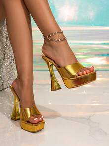 Women's High Heel Platform Gold Rhinestone Decor Transparent Glamorous Party Dress Sandals, Suitable For Going Out - Gold - View 2
