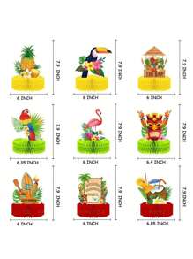 1 Set Of 9pcs Hawaiian Honeycomb Decor Flamingo Party Supplies, Honeycomb Stand, Summer Honeycomb Balls, Tabletop Decoration