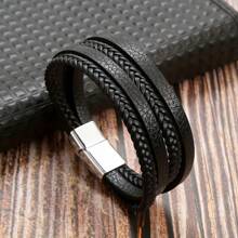 1pc New PU Braided Bracelet With Alloy Magnetic Clasp, Suitable For Men's Everyday Wear