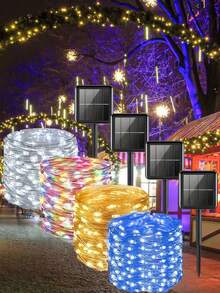 1pc 50/100/200/300LED Solar String Lights Outdoor Waterproof, 8 Modes Copper Wire LED Light String, Holiday Party Garden Decoration Light - Solar Copper Wire Light - View 2