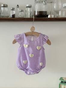 Unisex Baby Casual Purple Heart Sleeveless Romper Bodysuit, Summer - Lilac Purple - View 7
