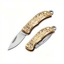 1PC Mini Folding Knife, Outdoor Portable Pocket Knife, Portable Unpacking Knife, Delivery Knife, Portable Fruit Knife - Gold Folding Knife - View 2