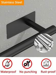 6pcs/Set Non-Drilling Bathroom Accessories, Stainless Steel Bathroom Hardware Set, Towel Bar, Towel Rack, Toilet Paper Holder, Wall Hooks, Coat Hook, Bathrobe Hook, Towel Hook Coat Hooks - Multicolor - View 4