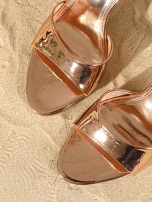 Zapatos de tacón alto de punta fina y tacón de aguja para mujer de talla grande, elegantes y sexy zapatos de vestir para caminar, fiestas, banquetes y ocasiones formales, sandalias elegantes con tiras doradas - Dorado - Ver 7