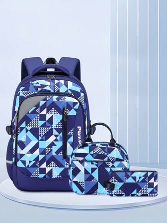 3-Piece Set Plaid Printed Fashionable Backpack, Zipper Closure, Fits 15.6" Laptop, Waterproof And Durable Fabric, Large Capacity Multi-Pocket, Adjustable Shoulder Straps, Suitable For Travel, Work, School Commuting, Back To School Gift