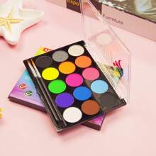 Set de 15 colores de pintura facial a base de agua, incluye 2 pinceles, fluorescente (brilla bajo luz UV), adecuado para festivales arcoíris, Halloween, Navidad, fiestas, carnavales, celebraciones, actuaciones en el escenario