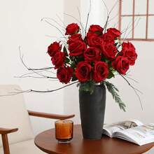 1/5/10/20pcs Artificial Deep Red Rose, Fake Rose, Suitable For DIY Wedding Bouquet, Tabletop Decor, Bridal Shower, Valentine's Day Decoration, Baby Shower, Home Decor, Indoor/Outdoor Decoration