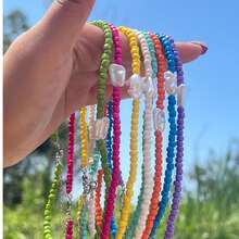 1pc Elegant Colorful Beaded Asymmetrical Baroque Pearl Bohemian Necklace For Women, Suitable For Summer Holiday Beach Travel Wear - Baroque Pearl Beaded Necklace - View 5