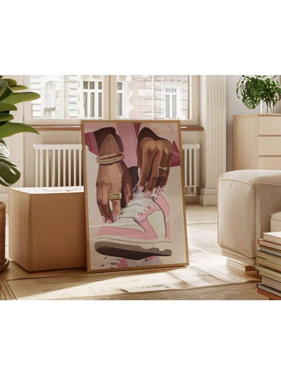 Sneaker Art, Fashion Poster Sneakerhead Print Pink Aesthetic Art Wall Art Decor Optional Frame ,Wall Art With Frame - Multicolor - View 1