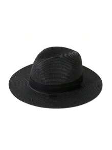Nouveau chapeau de paille de Panama à large bord pliable, chapeau de soleil en polyester décontracté, respirant avec protection contre le vent et les UV, convient pour le printemps et l'été